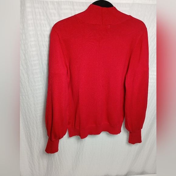 Liz Claiborne Festive Red Tie Neck Wide Cuff Knit Sweater. Size L - Picture 2 of 7